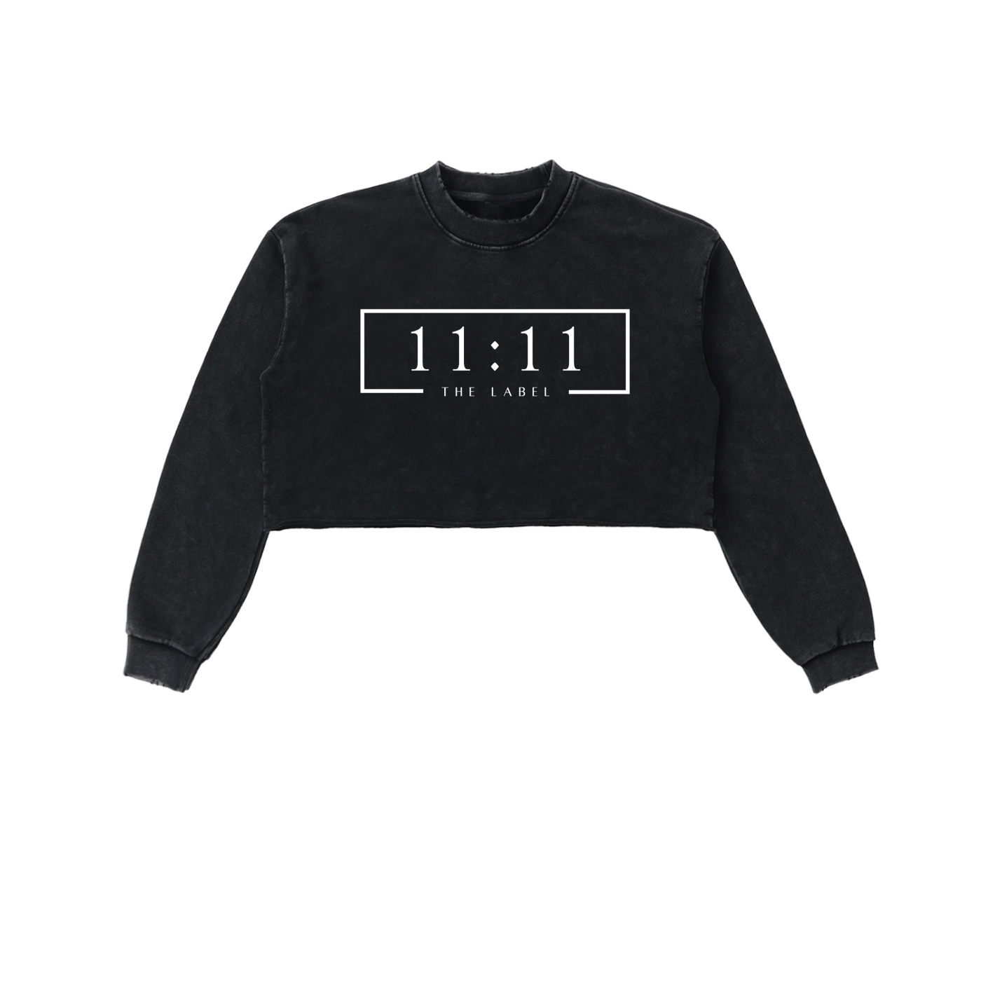 '11:11 THE LABEL' Snow Washed Cropped Sweatshirt- White Print