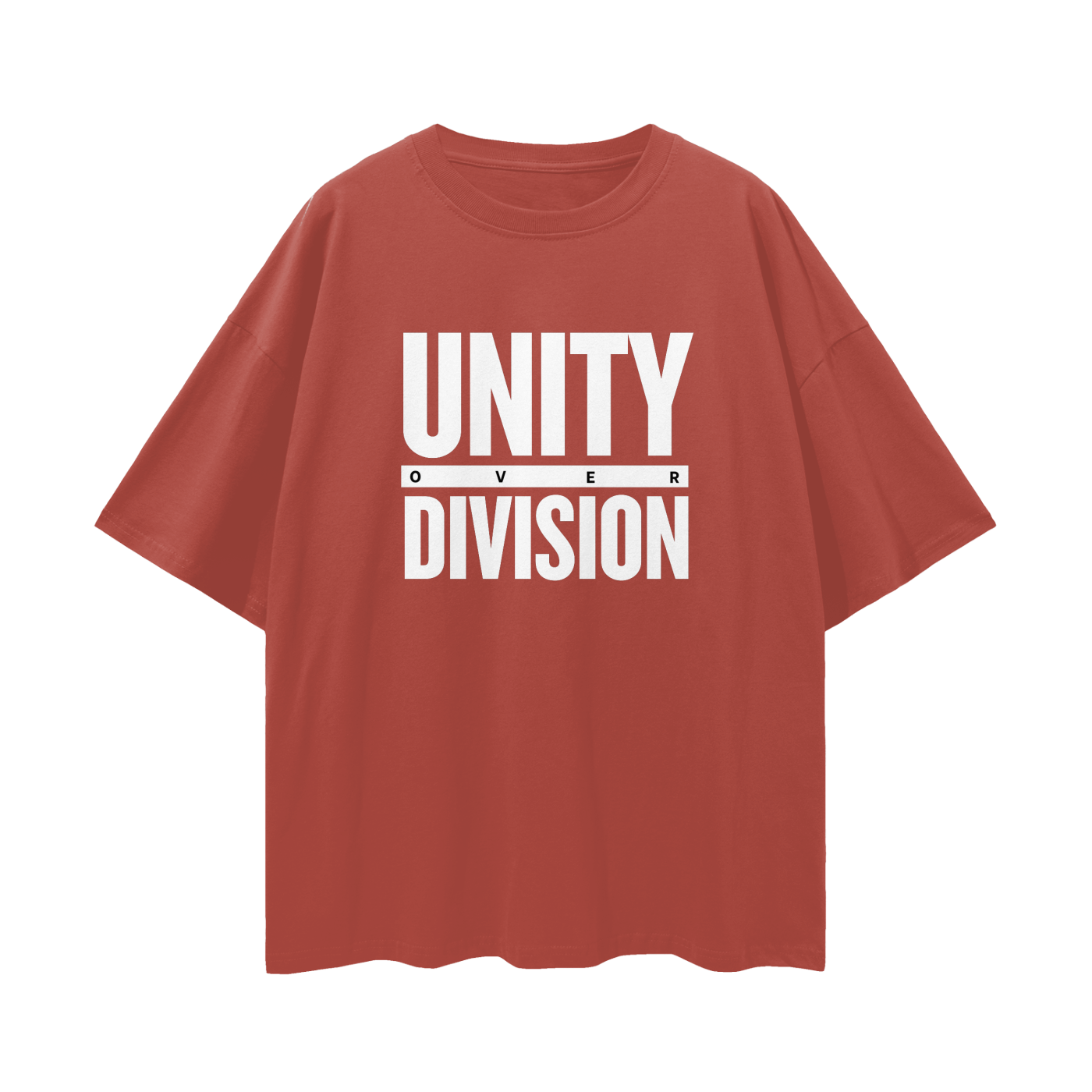 'Unity Over Division' Unisex Loose Drop Shoulder Tee- White Print