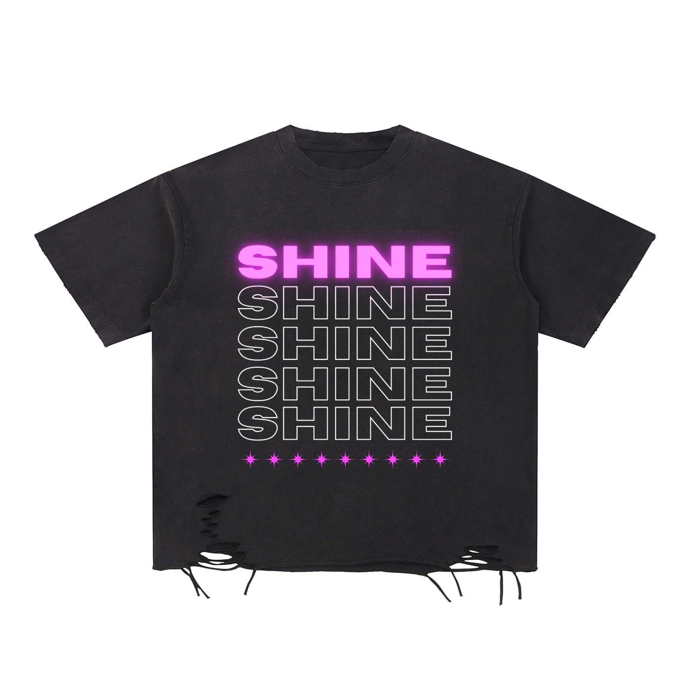 'SHINE' Snow Washed Raw Edge Distressed Tee