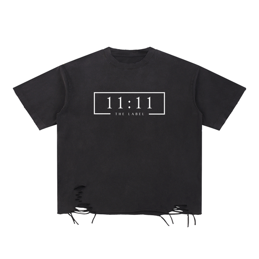 '11:11 THE LABEL' Snow Washed Raw Edge Distressed Tee