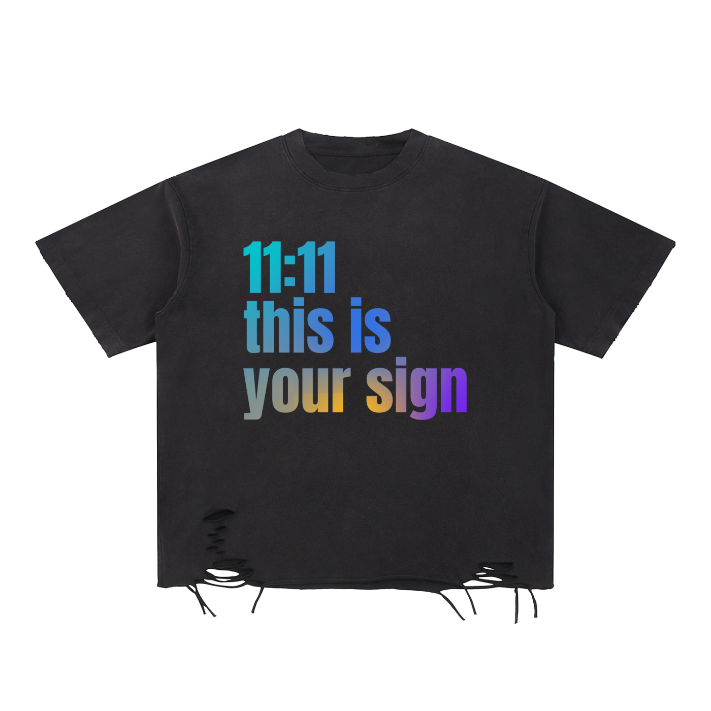 '11:11 This Is Your Sign' Snow Washed Raw Edge Distressed Tee