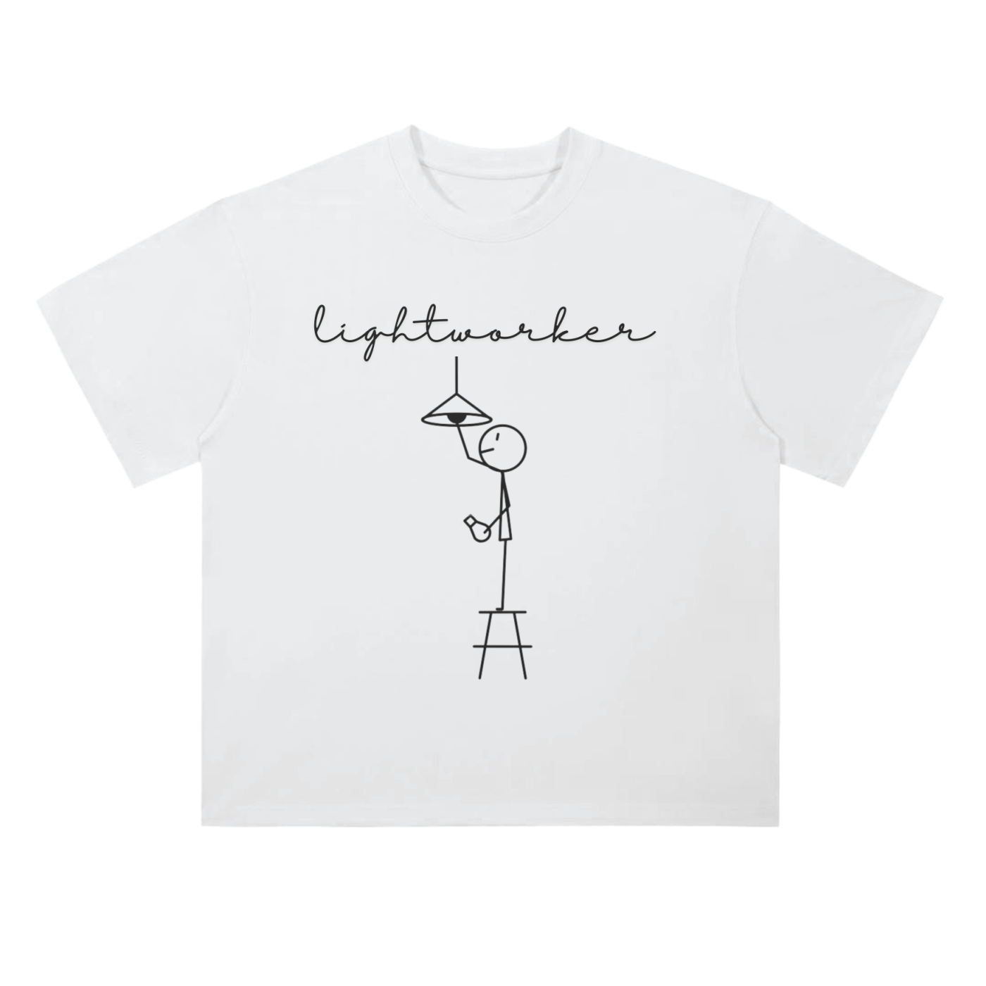 'Lightworker' Drop Shoulder Basic Tee- Black Print