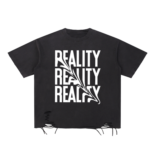 'Warped Reality' Snow Washed Raw Edge Distressed Tee