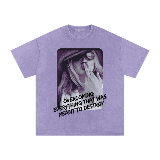 'Overcoming Everything' Oversized Acid Wash Tee- Black Print