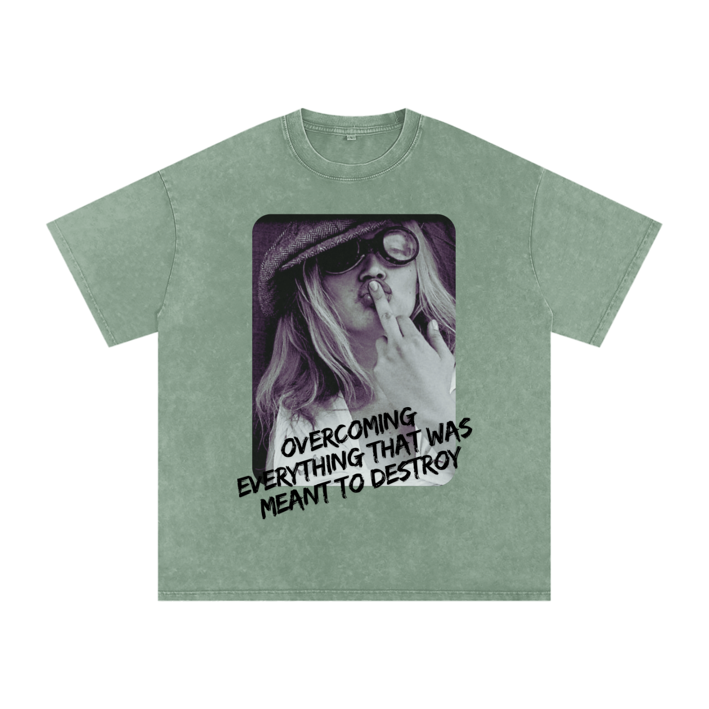 'Overcoming Everything' Oversized Acid Wash Tee- Black Print