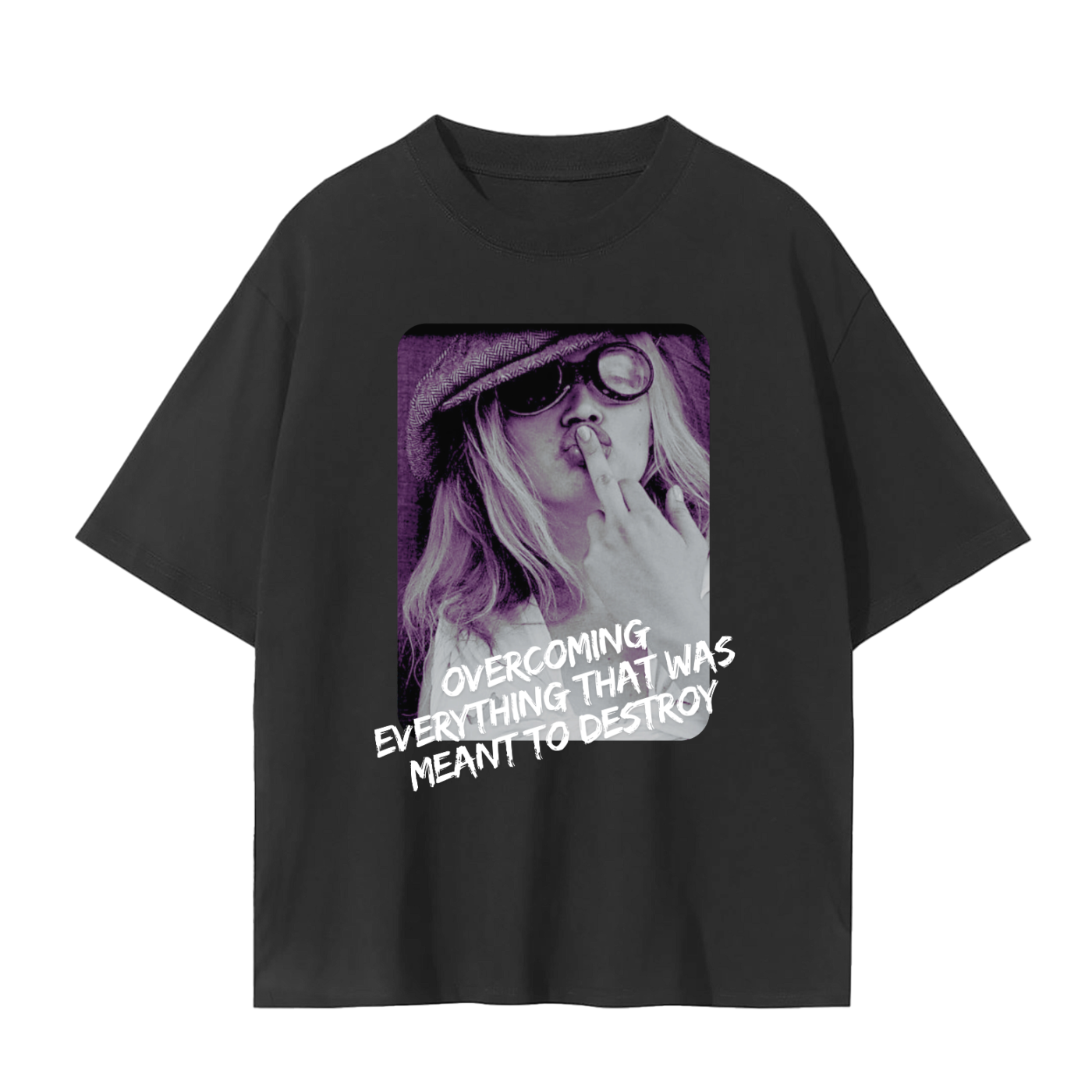 'Overcoming Everything' Drop Shoulder Basic Tee- White Print