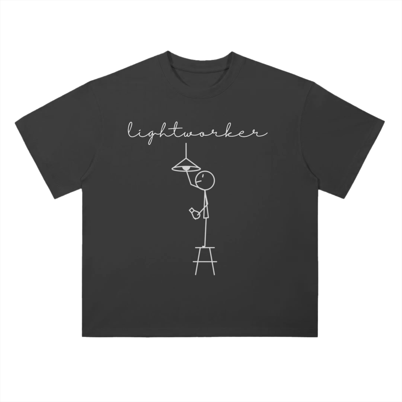 'Lightworker' Drop Shoulder Basic Tee- White Print