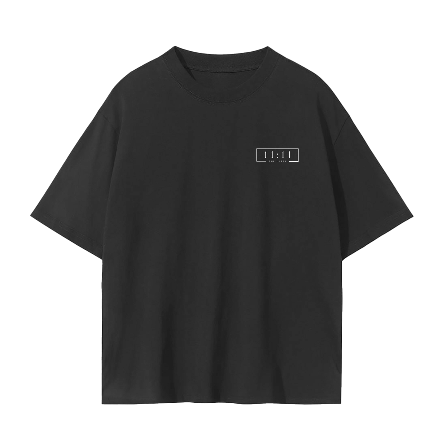 '11:11 THE LABEL' Front Pocket White Print Unisex Basic Tee