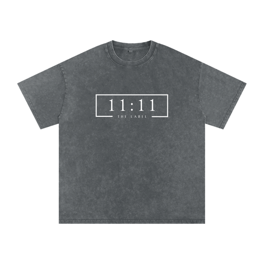 '11:11 THE LABEL' Oversized Acid Wash Tee- White Print