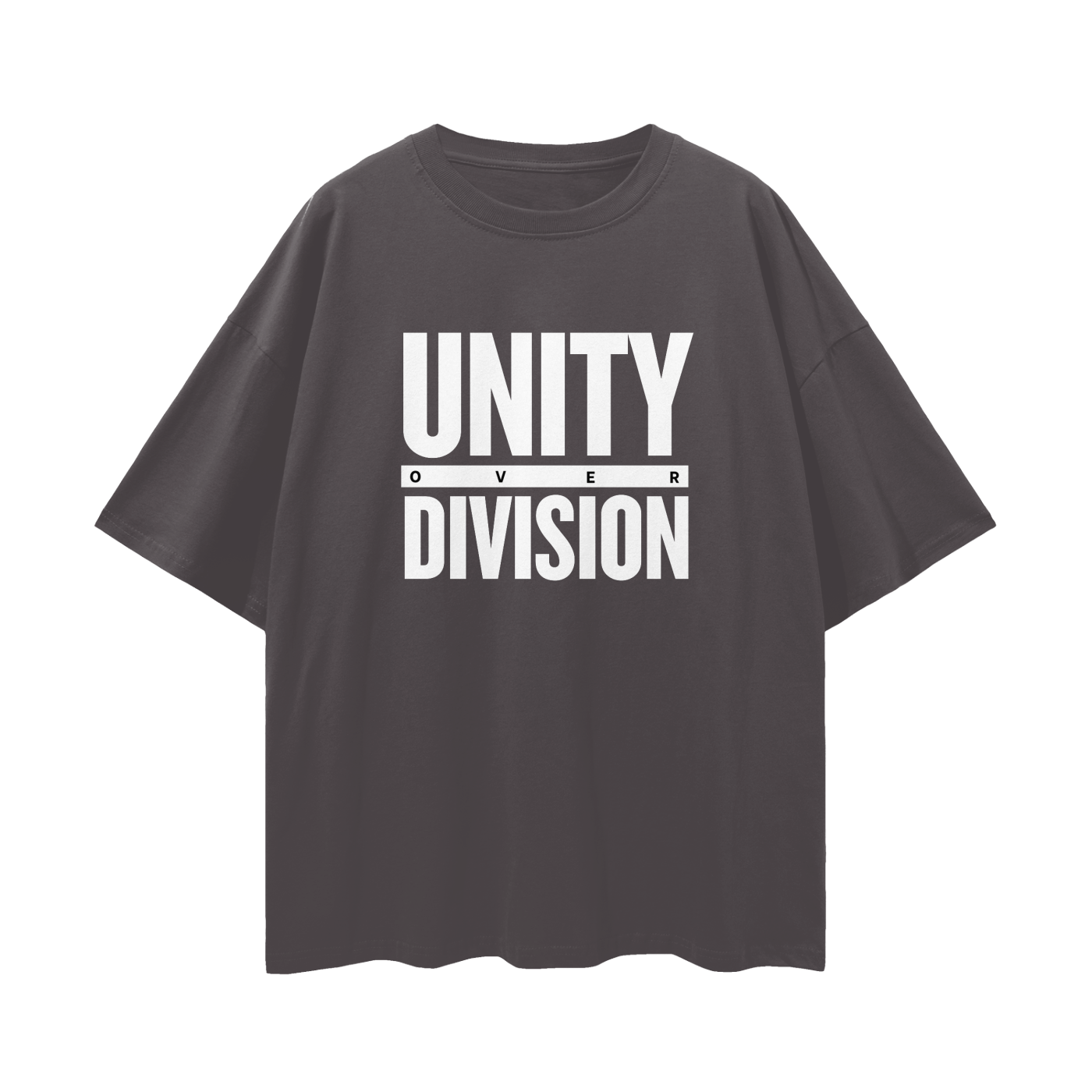 'Unity Over Division' Unisex Loose Drop Shoulder Tee- White Print