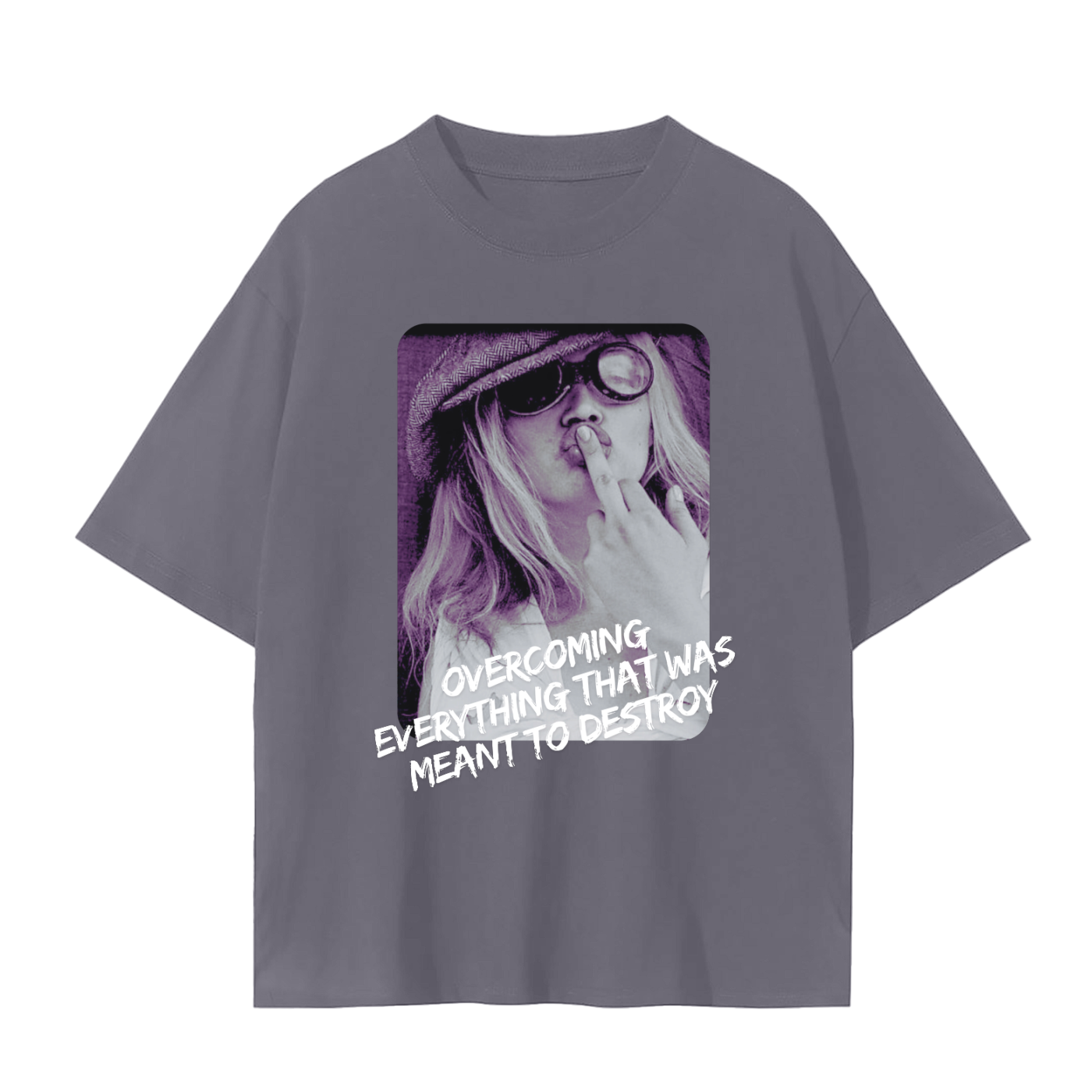 'Overcoming Everything' Drop Shoulder Basic Tee- White Print