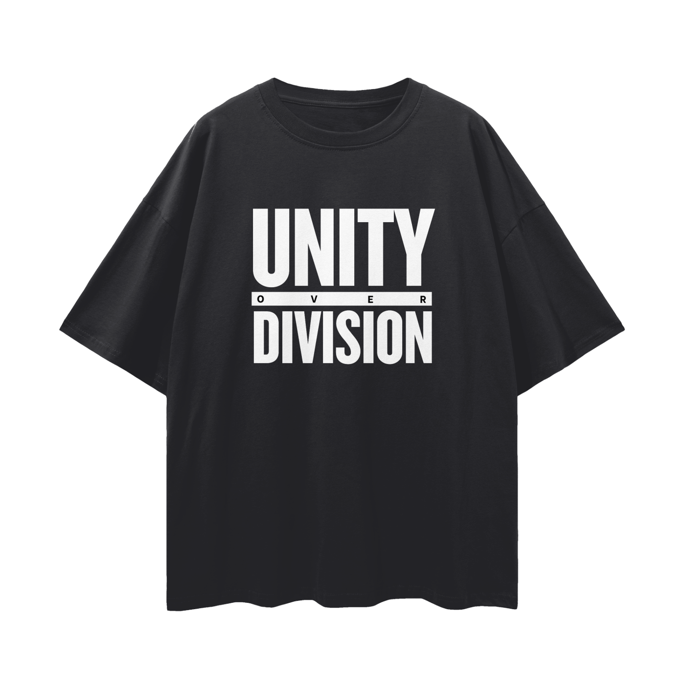 'Unity Over Division' Unisex Loose Drop Shoulder Tee- White Print
