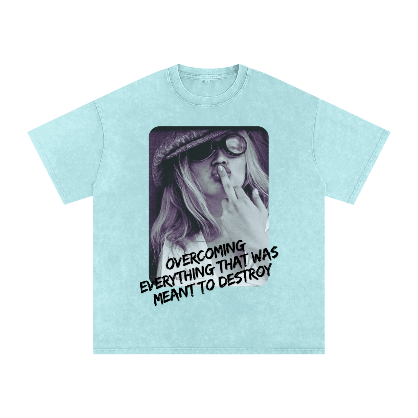 'Overcoming Everything' Oversized Acid Wash Tee- Black Print