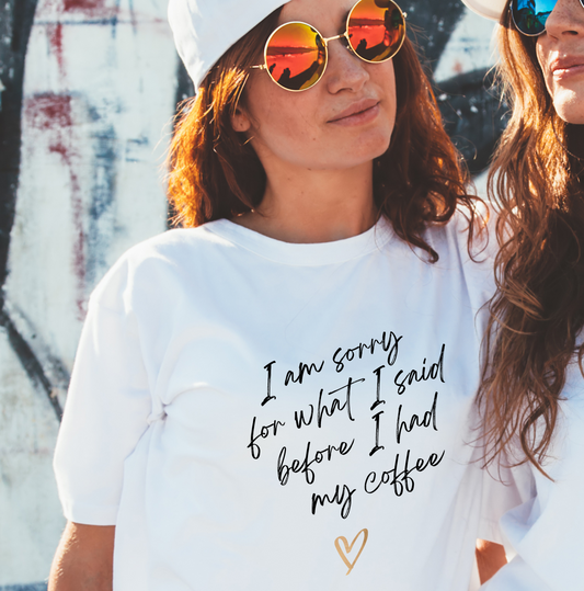 'Before I Had My Coffee' Drop Shoulder Basic Tee- Black Print