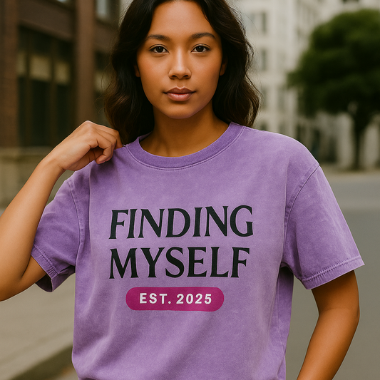 'Finding Myself' Oversized Acid Wash Tee- Black Print