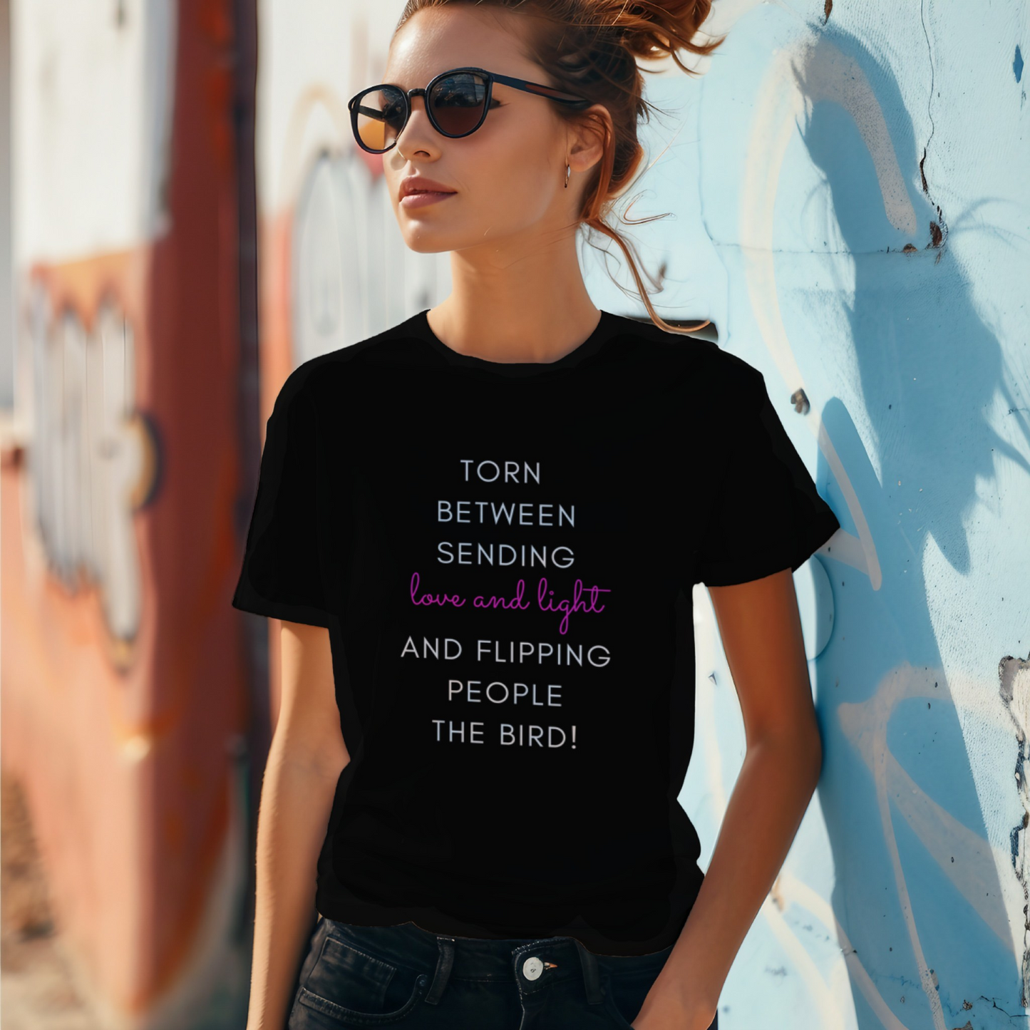 'Sending Love & Light' Unisex Basic Tee- White Print