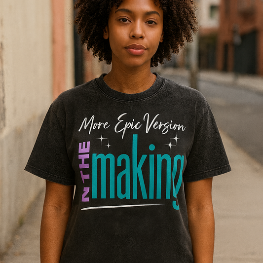 'More Epic Version' Oversized Black Acid Wash Tee- White Print