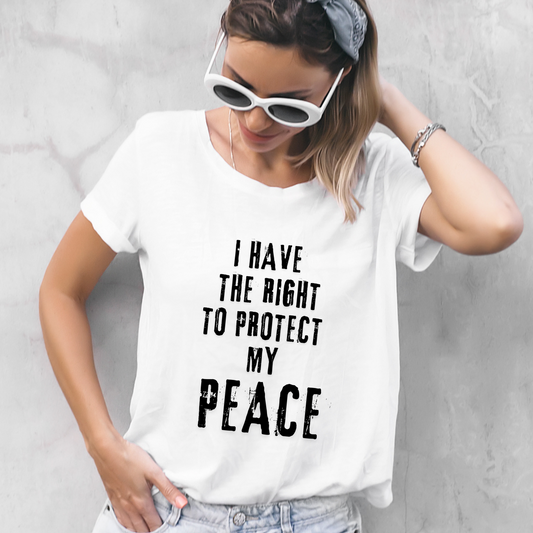 'Protect My Peace' Drop Shoulder Basic Tee- Black Print