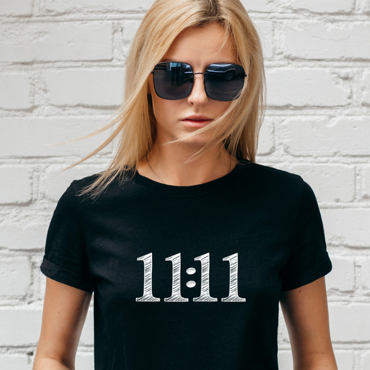 '11:11 Sketch' Drop Shoulder Basic Tee- White Print