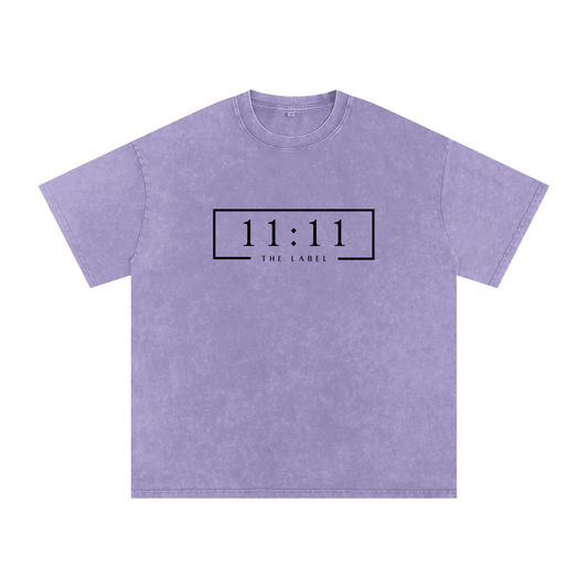 '11:11 THE LABEL' Oversized Acid Wash Tee- Black Print