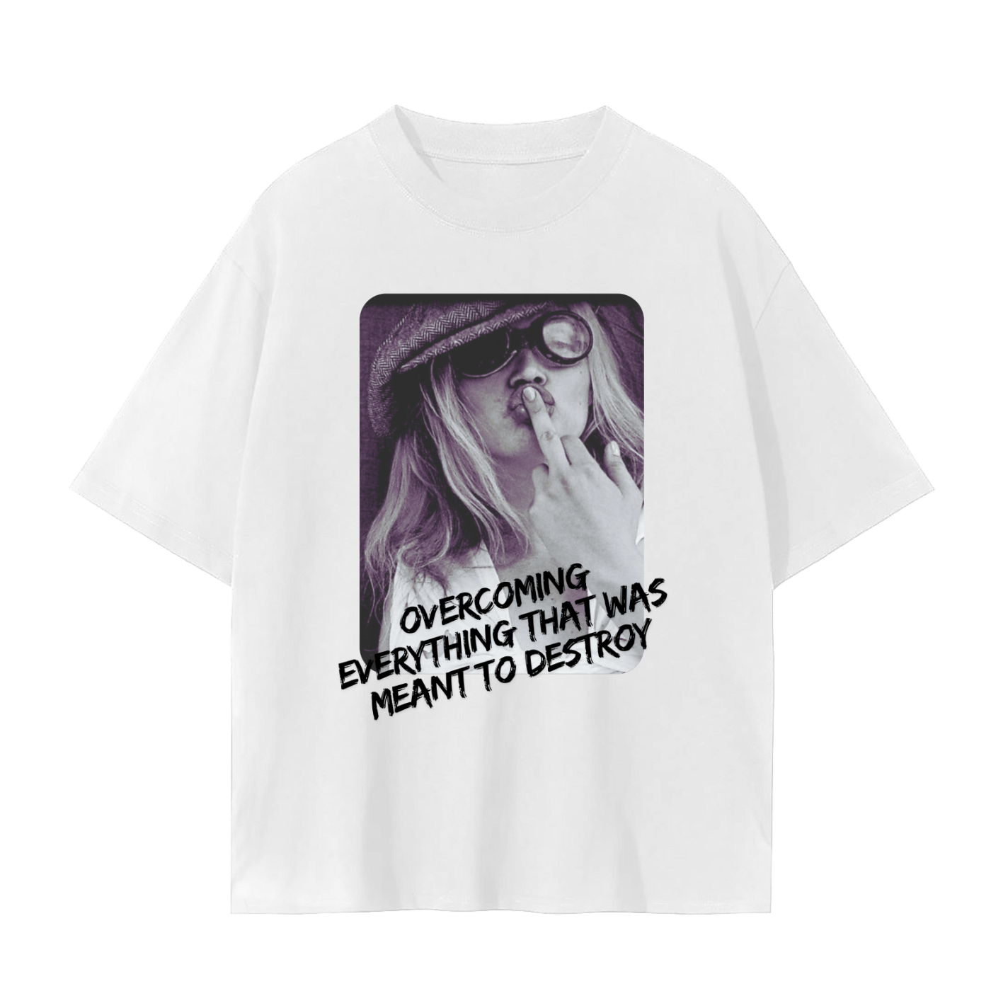 'Overcoming Everything' Drop Shoulder Basic Tee- Black Print