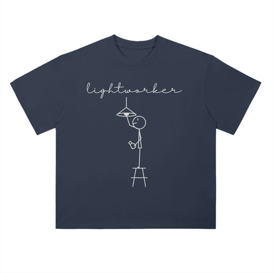 'Lightworker' Drop Shoulder Basic Tee- White Print