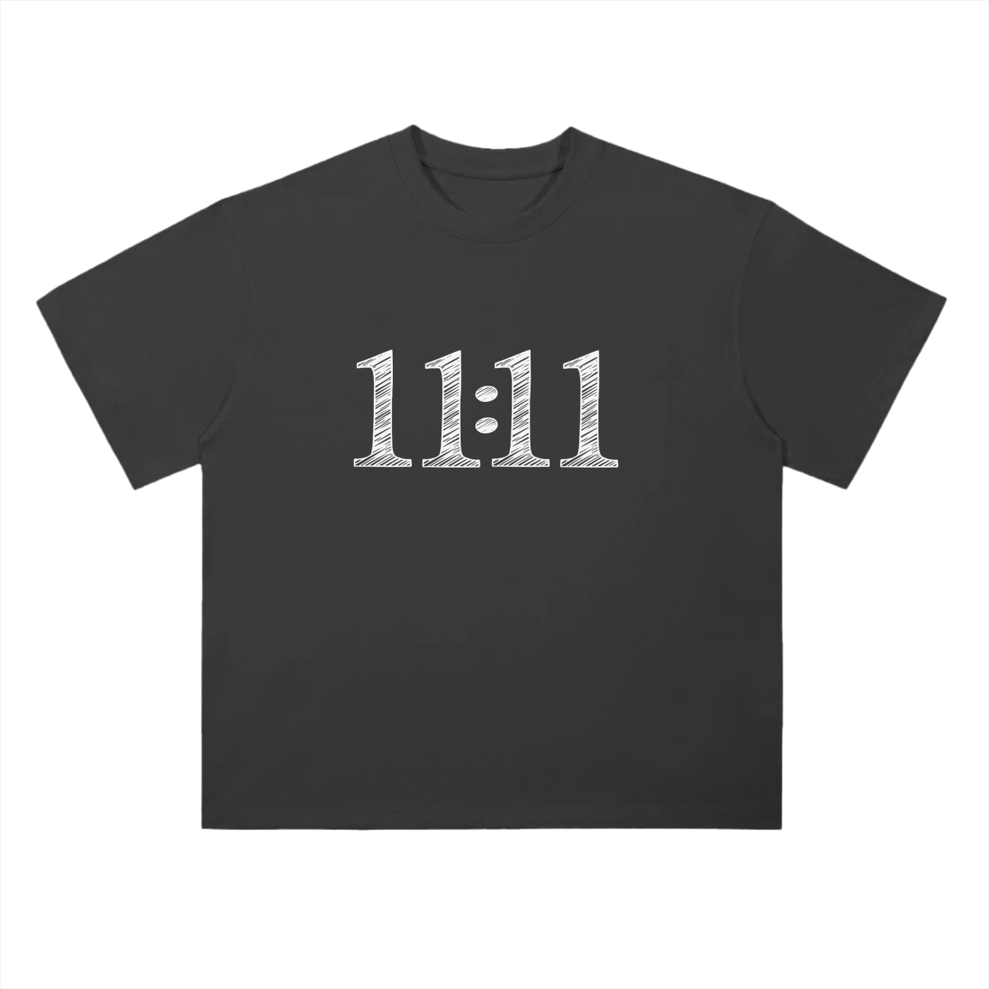 '11:11 Sketch' Drop Shoulder Basic Tee- White Print