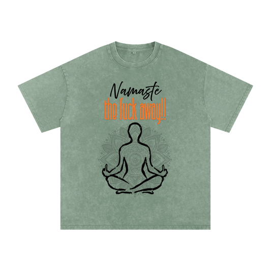 'Namaste' Oversized Acid Wash Tee- Black Print
