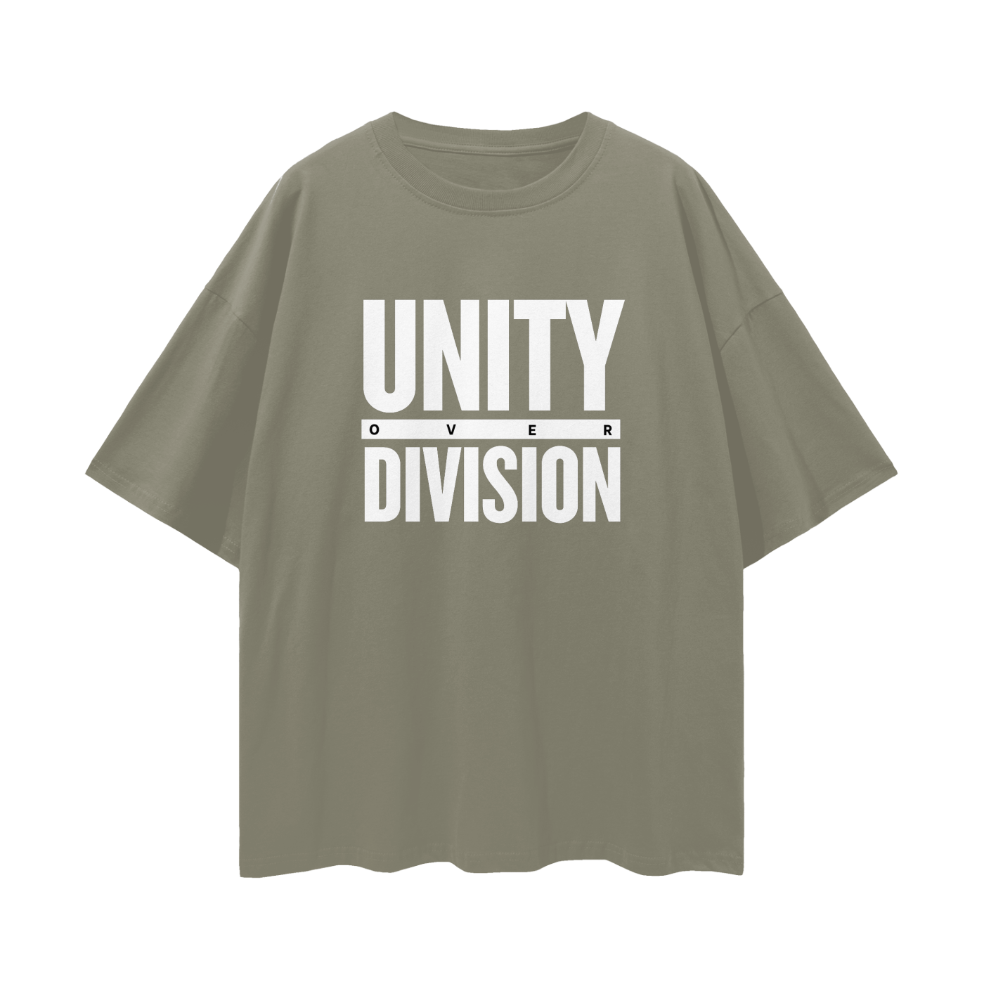 'Unity Over Division' Unisex Loose Drop Shoulder Tee- White Print