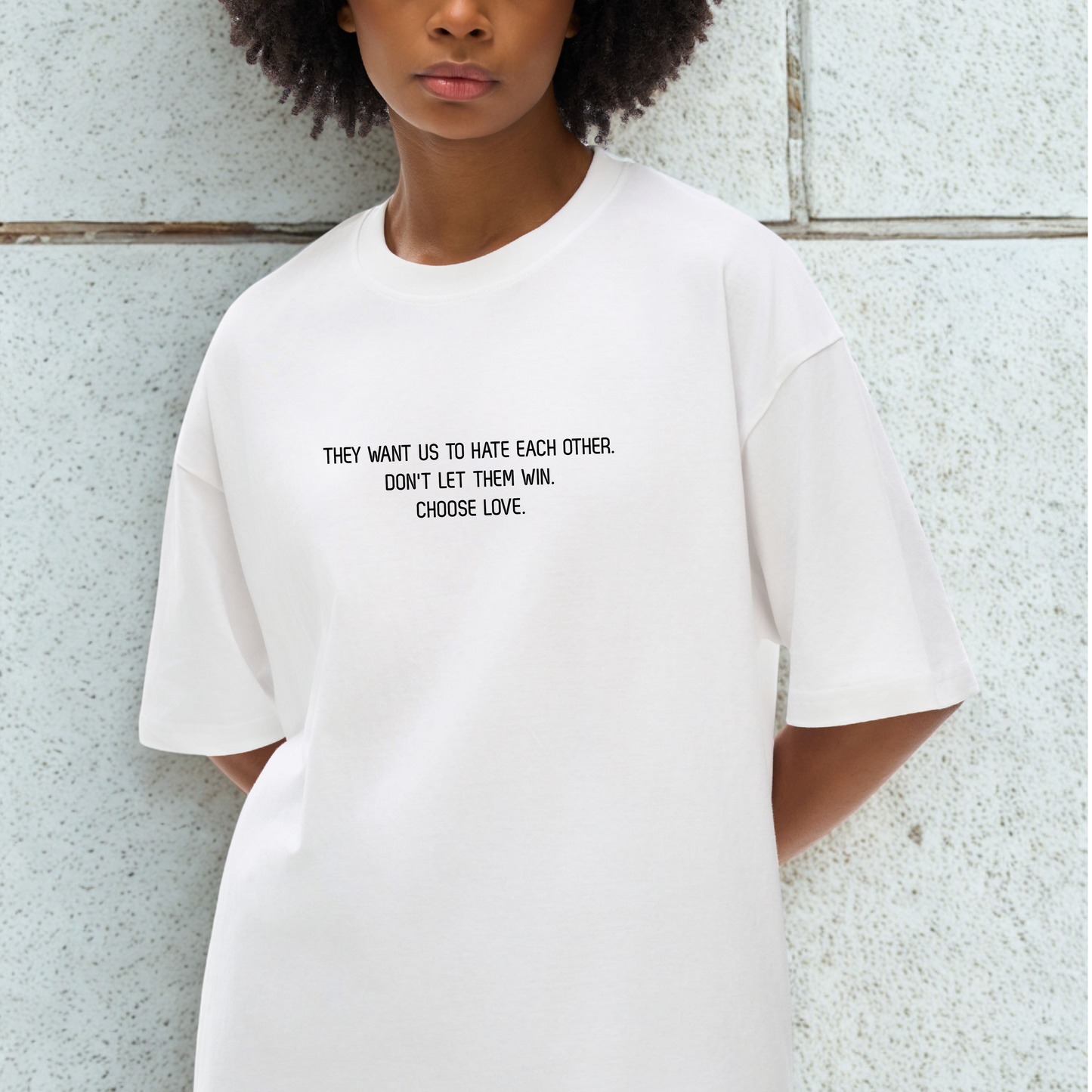 'Choose Love' Unisex Loose Drop Shoulder Tee- Black Print