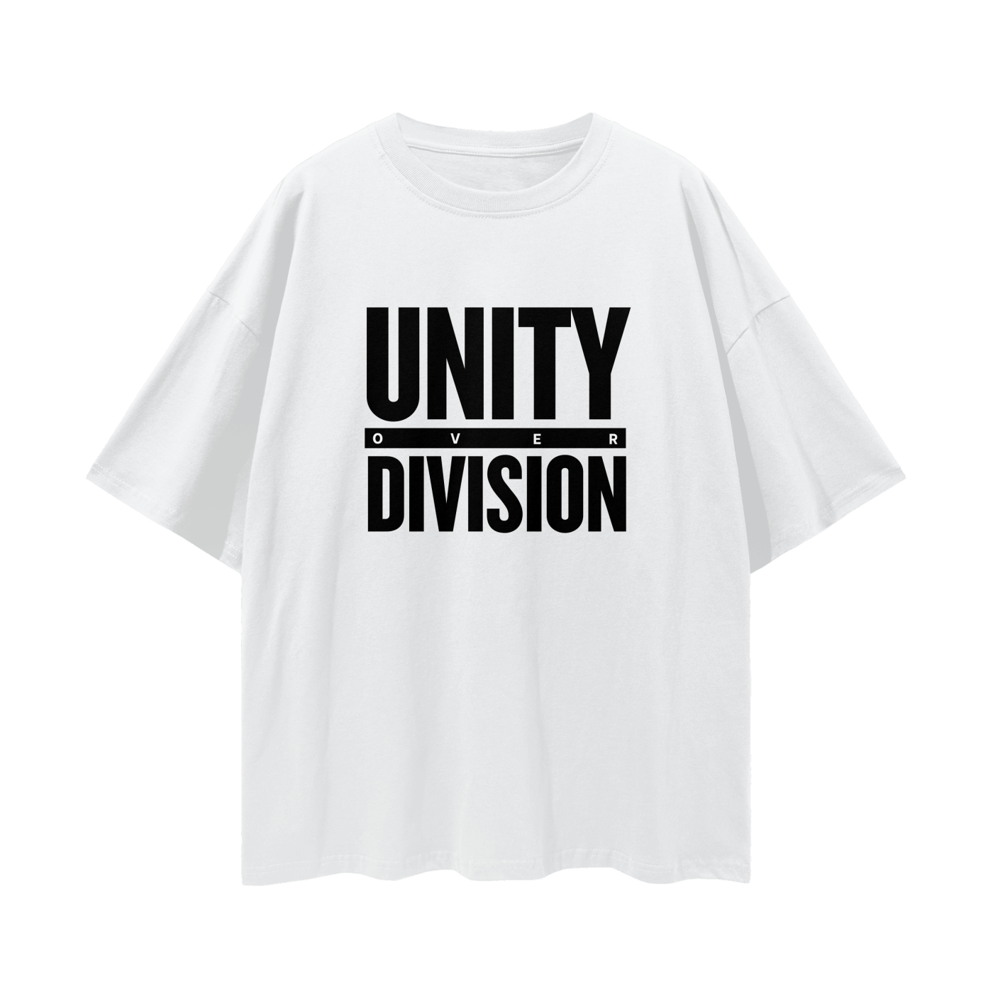 'Unity Over Division' Unisex Loose Drop Shoulder Tee- Black Print