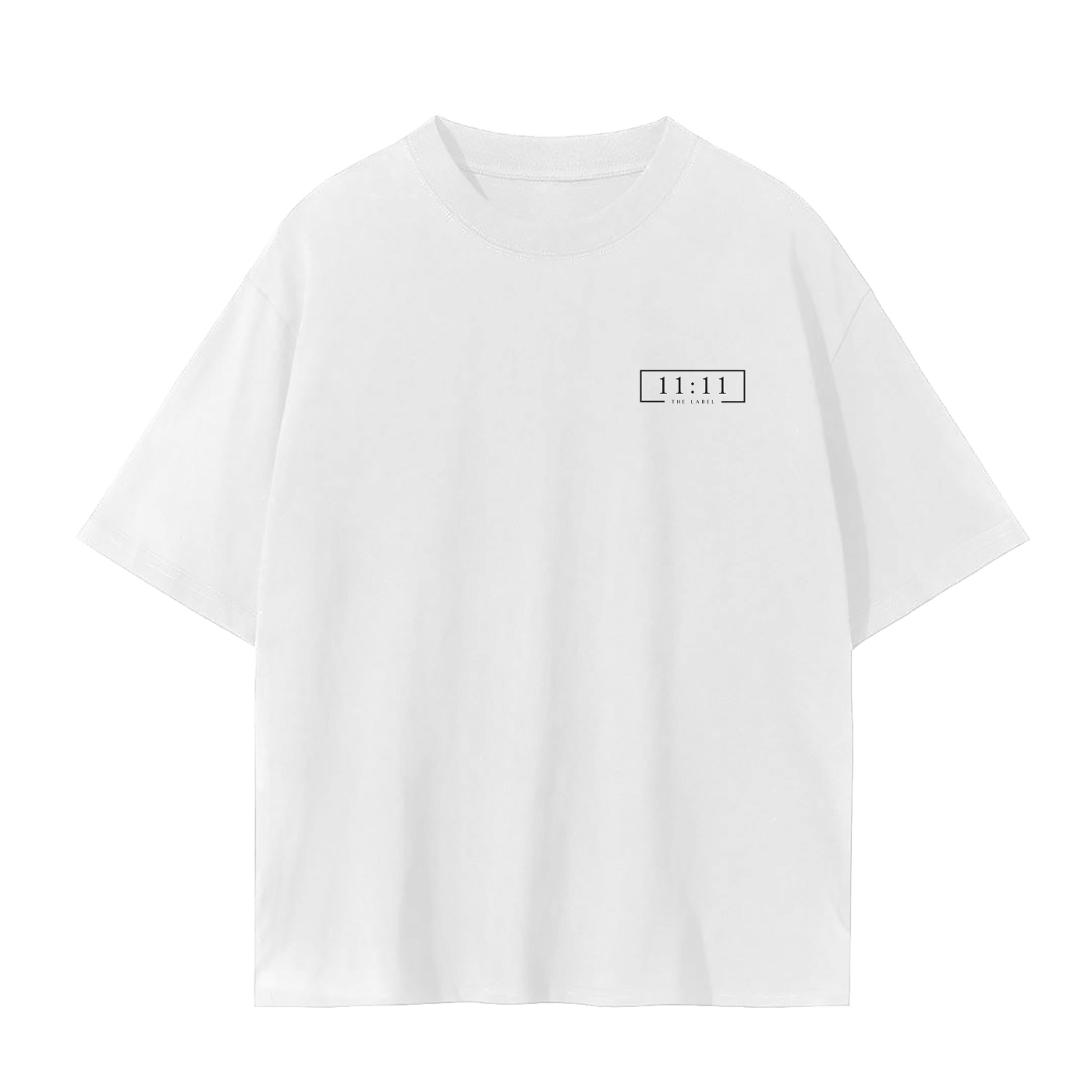 '11:11 THE LABEL' Front Pocket Black Print Unisex Basic Tee
