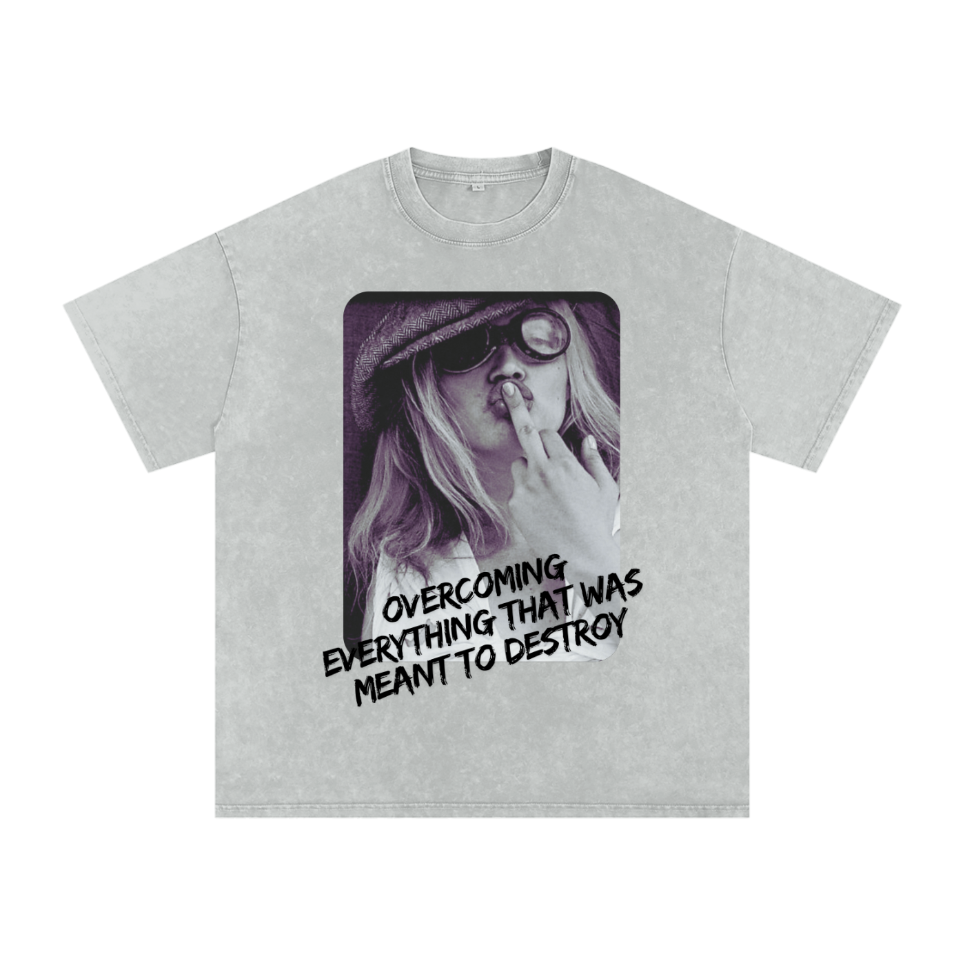 'Overcoming Everything' Oversized Acid Wash Tee- Black Print