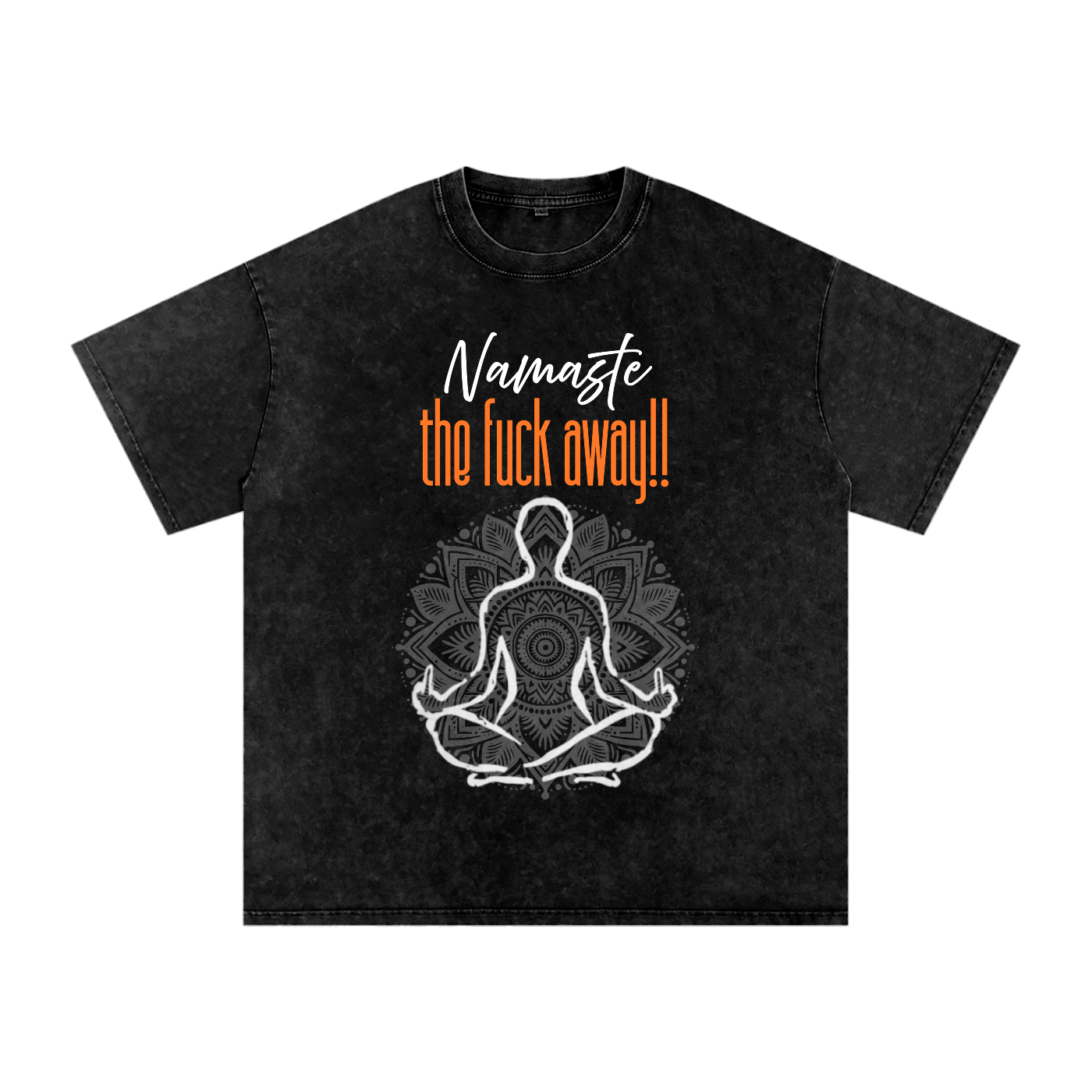 'Namaste' Oversized Black Acid Wash Tee- White Print