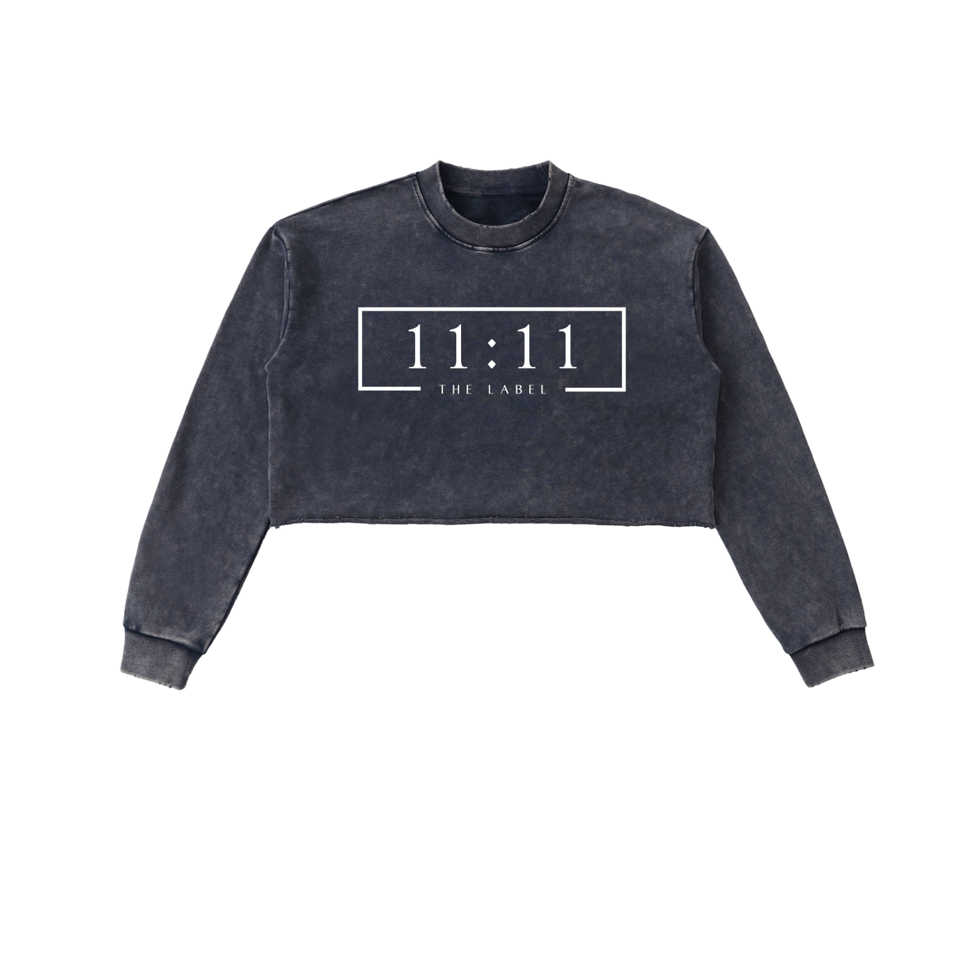 '11:11 THE LABEL' Snow Washed Cropped Sweatshirt- White Print