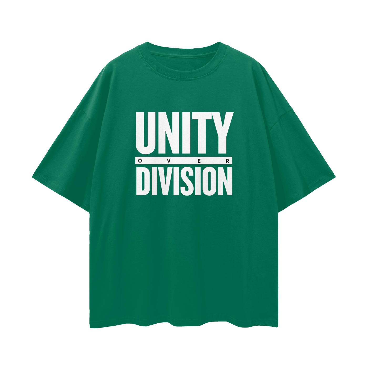 'Unity Over Division' Unisex Loose Drop Shoulder Tee- White Print