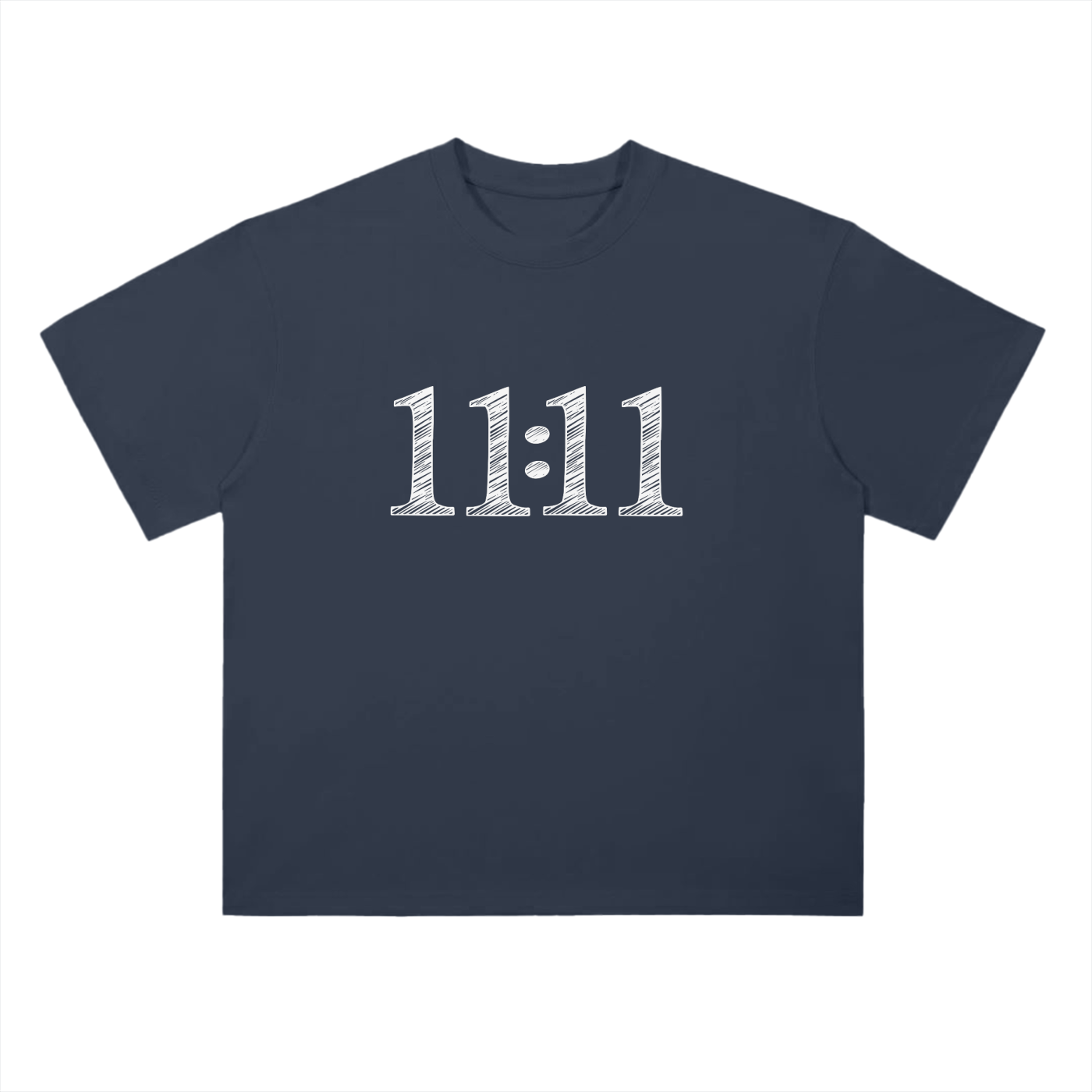 '11:11 Sketch' Drop Shoulder Basic Tee- White Print