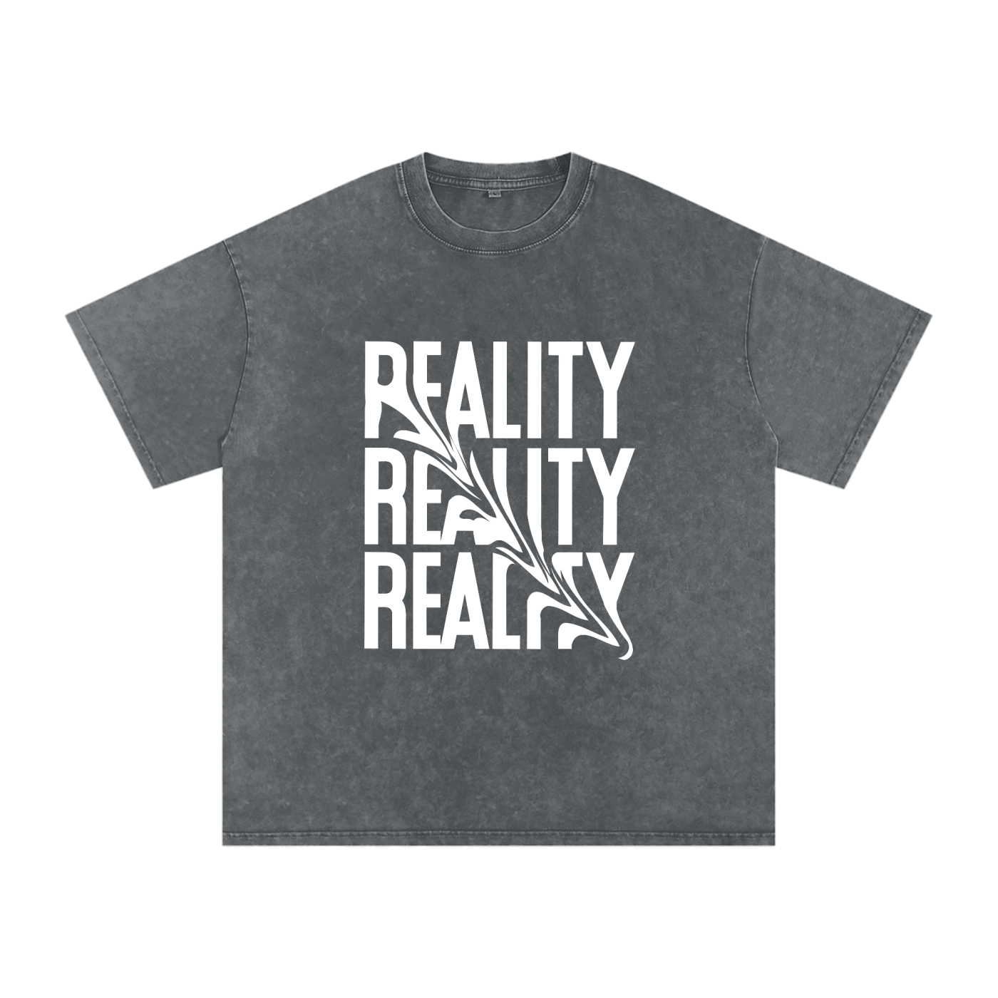 'Reality' Oversized Acid Wash Tee- White Print