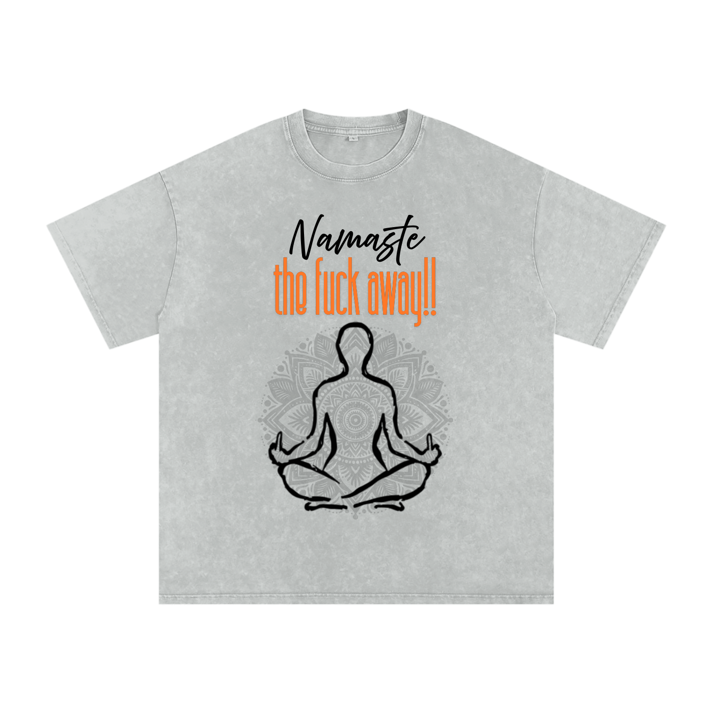 'Namaste' Oversized Acid Wash Tee- Black Print