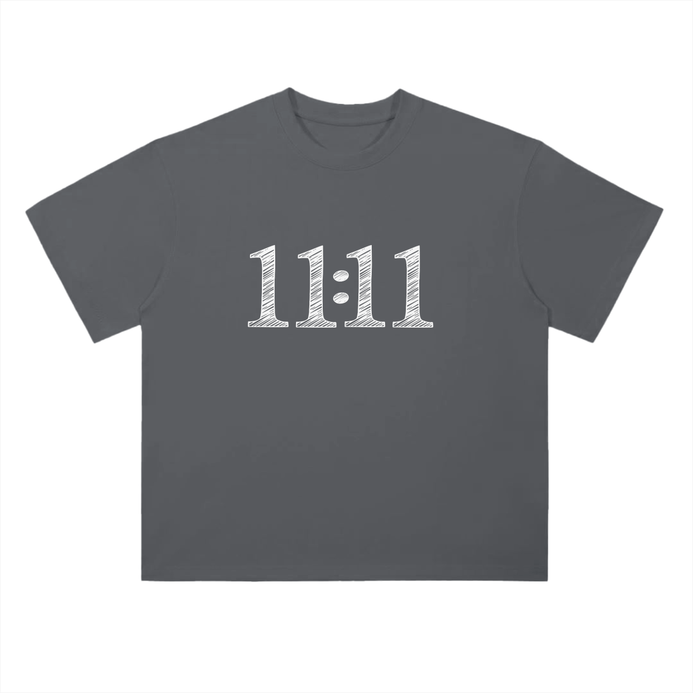 '11:11 Sketch' Drop Shoulder Basic Tee- White Print