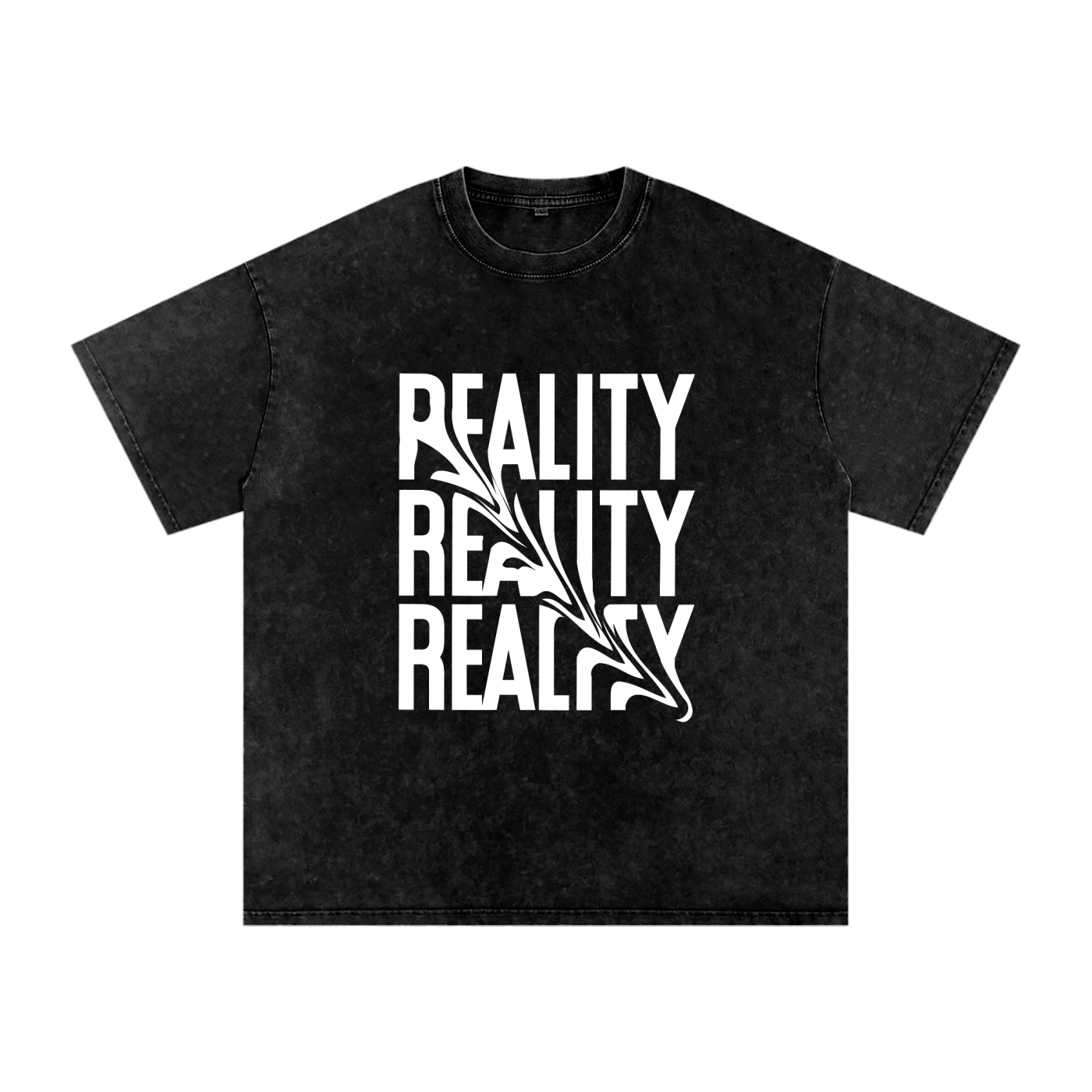 'Reality' Oversized Acid Wash Tee- White Print