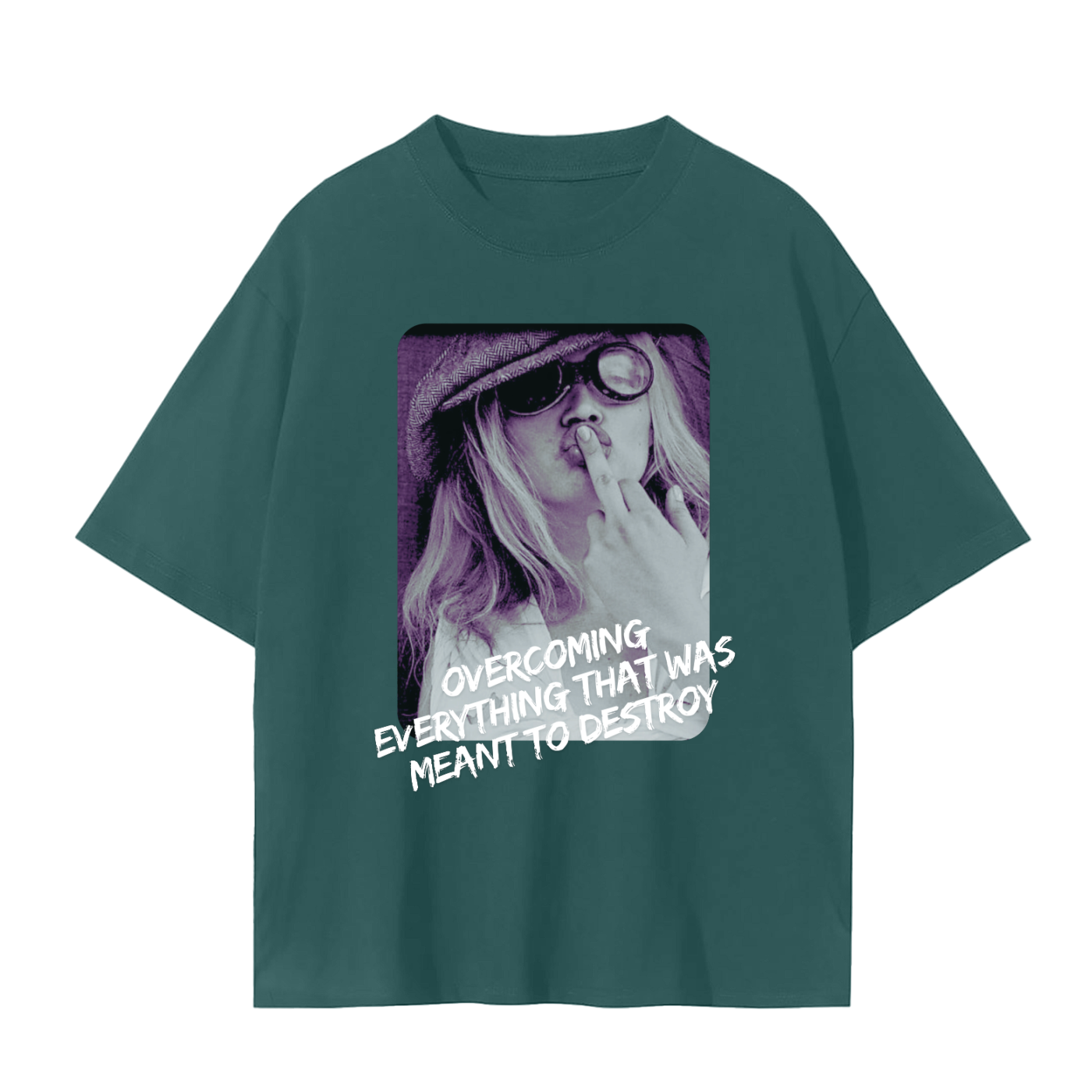 'Overcoming Everything' Drop Shoulder Basic Tee- White Print